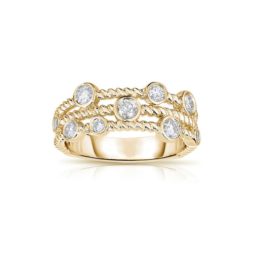 Three Strand Rope Design Diamond Ring, 14K Yellow Gold