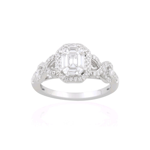 Baguette and Round Diamond Ring, 14K White Gold