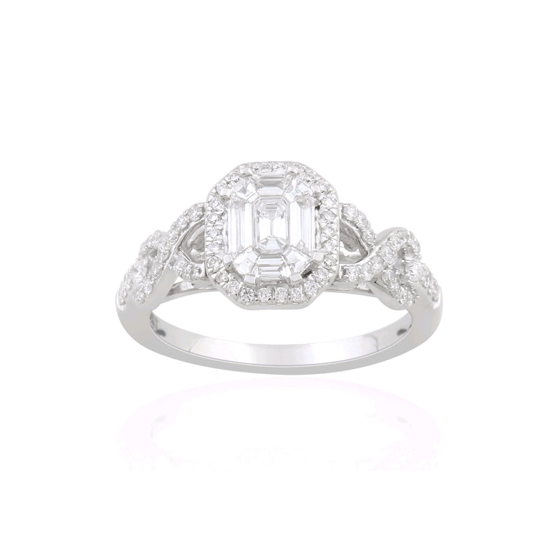 Baguette and Round Diamond Ring, 14K White Gold