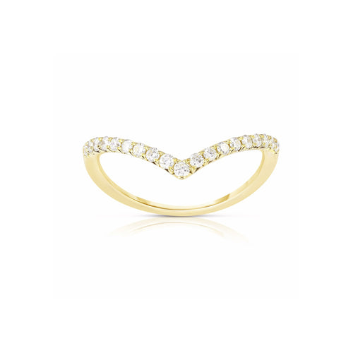V Shaped Single Row Diamond Band, 14K Yellow Gold