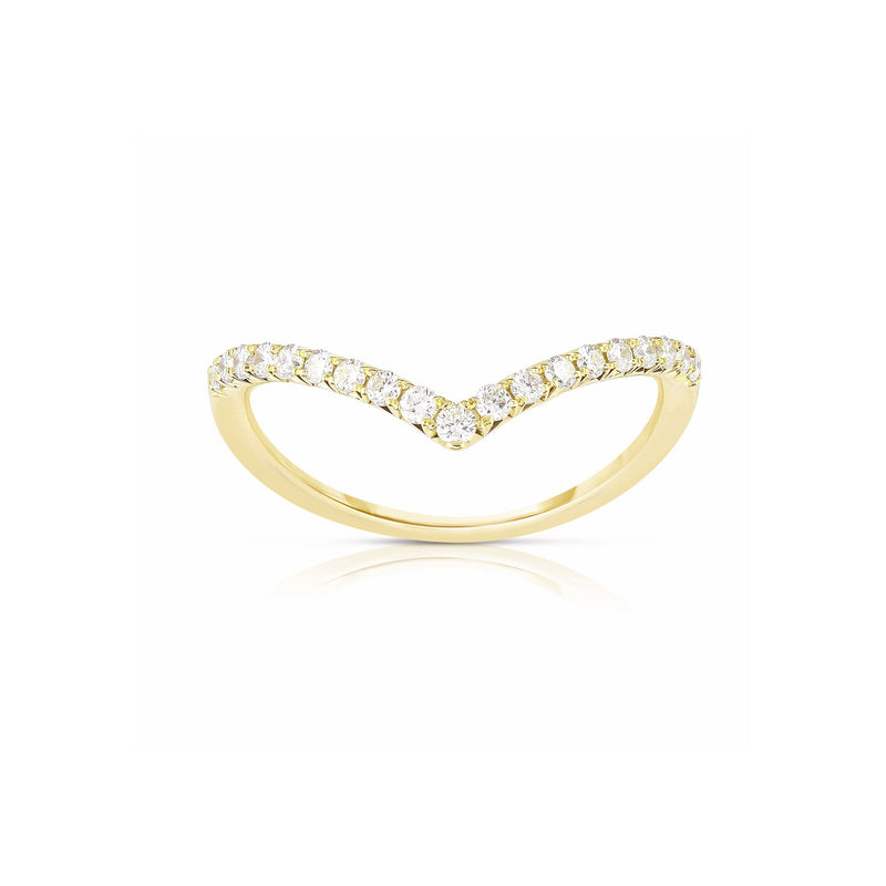 V Shaped Single Row Diamond Band, 14K Yellow Gold