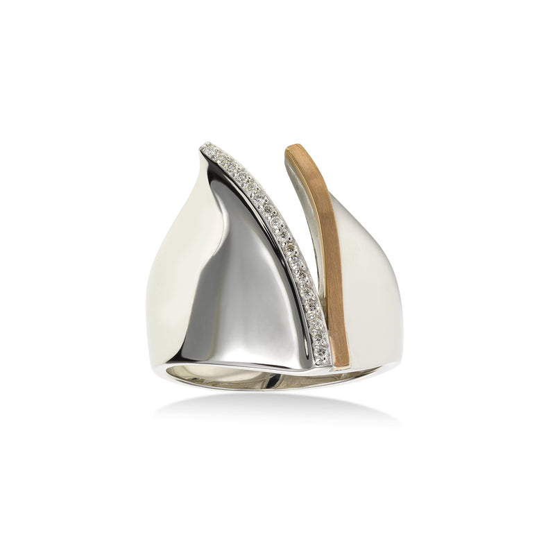 High Polish Modern Diamond Ring, 14 Karat Gold