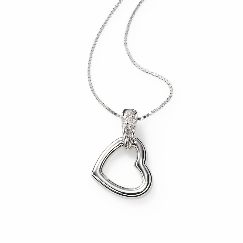 Petite Open Heart Pendant, 14K, White Gold