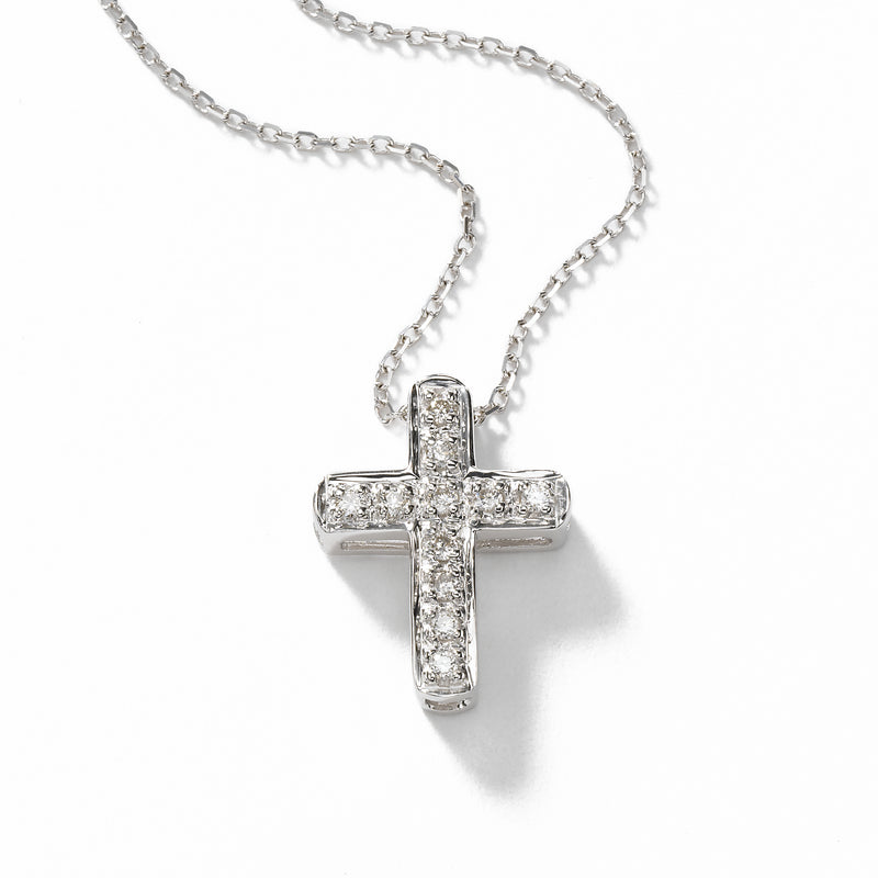 Small Diamond Cross, .50 inch long pendant, 14K WG