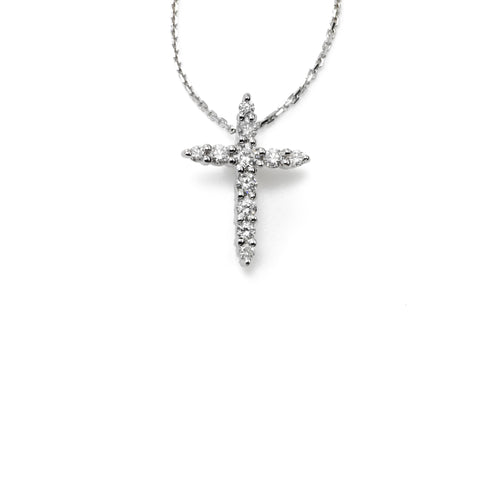 Tiny Diamond Cross, 14 Karat White Gold