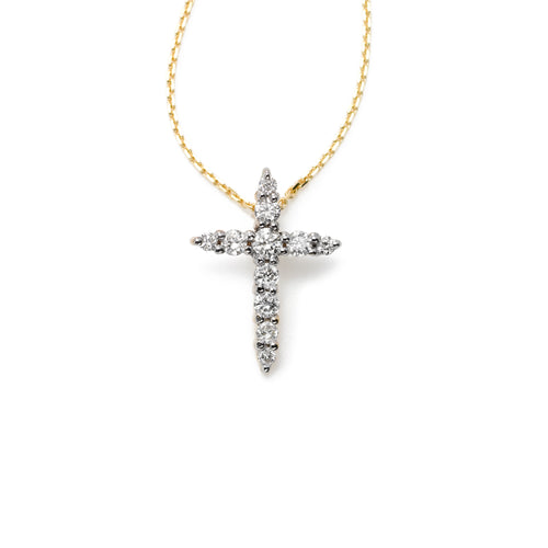 Tiny Diamond Cross, 14K Yellow Gold