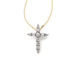 Tiny Diamond Cross, 14K Yellow Gold