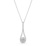 Elongated Drop and Diamond Cluster Pendant, 14K White Gold