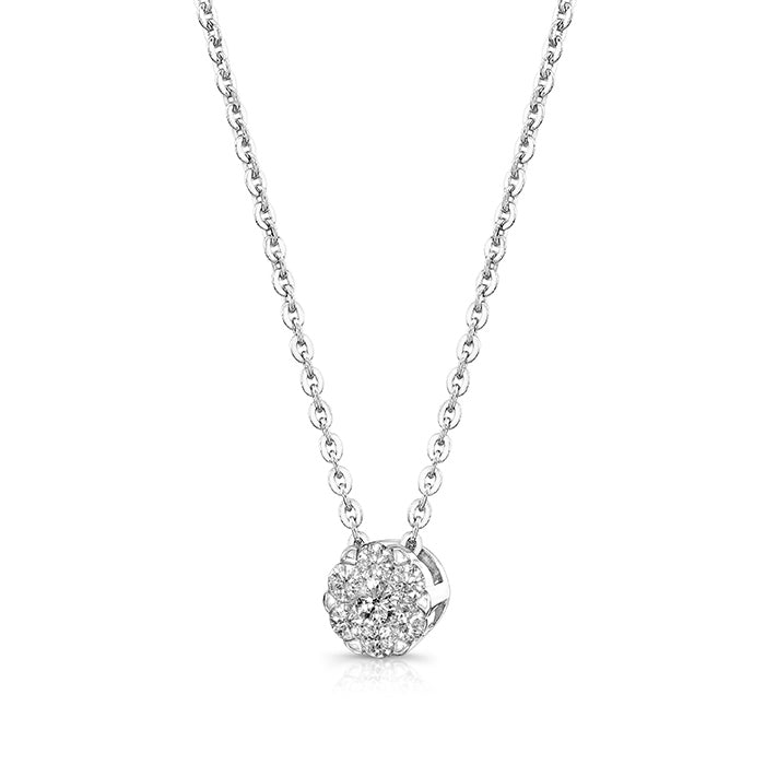 Diamond Cluster Style Pendant, 14K White Gold