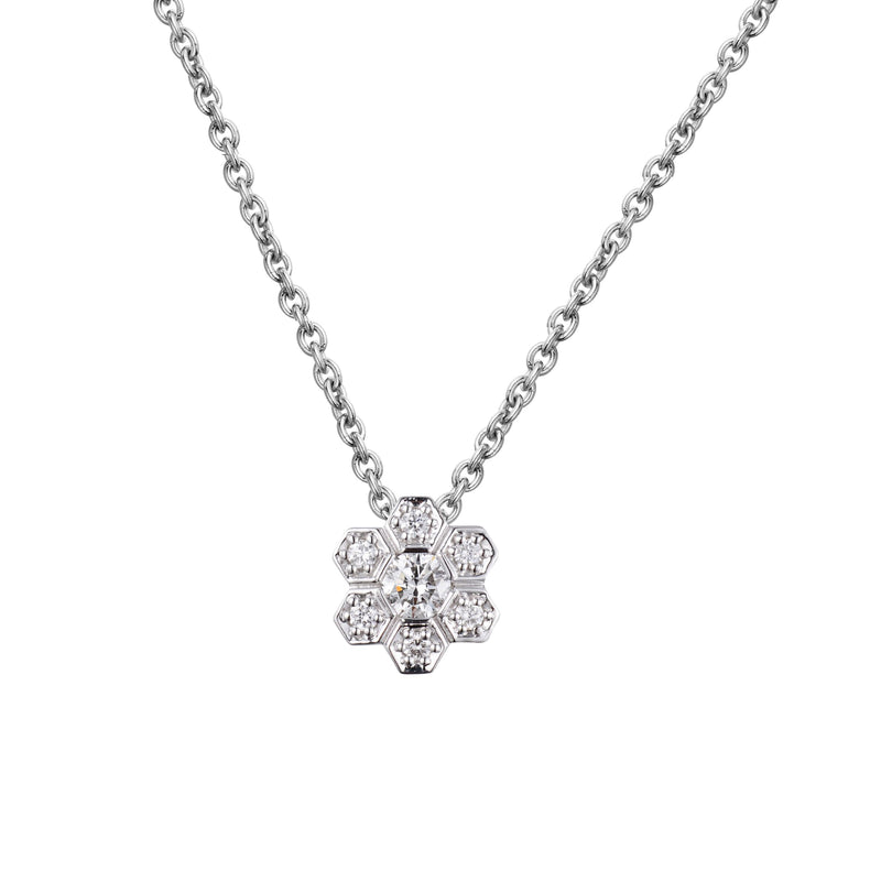 Petite Diamond Flower Pendant, 14K White Gold