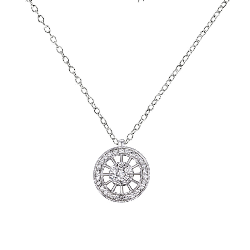 Diamond Circular Pendant, 14K White Gold