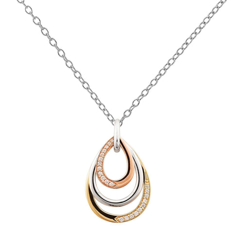 Tricolor Pear Shaped Diamond Pendant, 14 Karat Gold