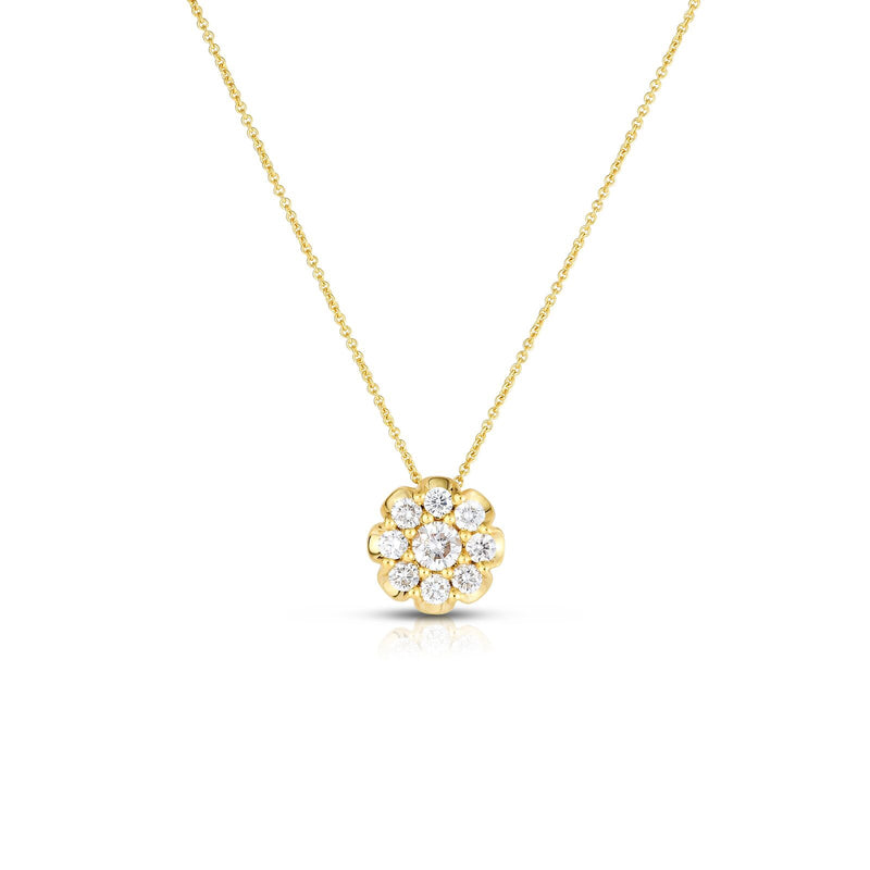 Scalloped Diamond Cluster Pendant, 14K Yellow Gold
