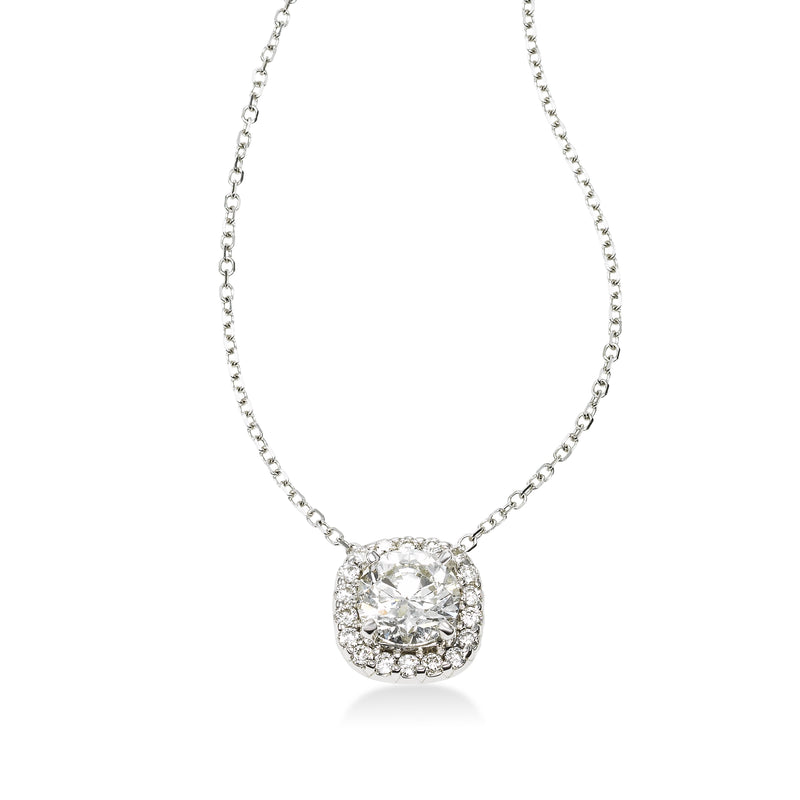 Round Diamond Halo Pendant, 14k White Gold