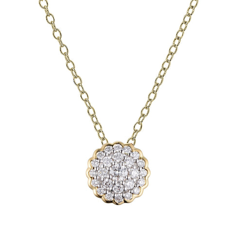 Two Tone Pavé Diamond Disc Necklace, 14 Karat Gold