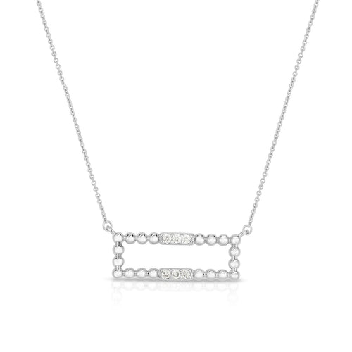 Bead and Diamond Bar Necklace, 14K White Gold