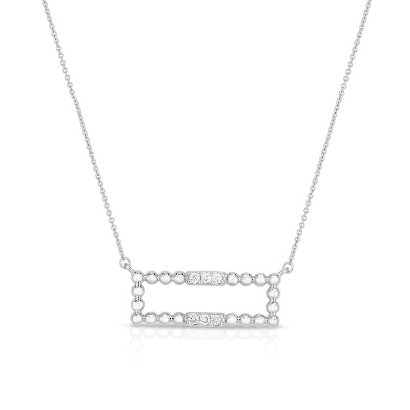 Bead and Diamond Bar Necklace, 14K White Gold