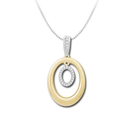 Two Tone Oval Diamond Pendant, 14 Karat Gold