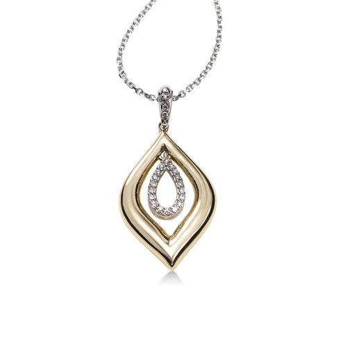 Two Tone Diamond Pendant, 14 Karat Gold