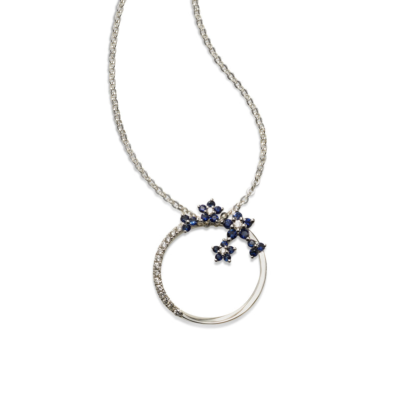 Sapphire Flowers and Diamond Pendant, 14K White Gold