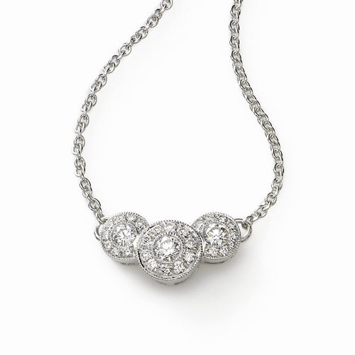 Triple Graduated Diamond Circle Necklace, 16 inch, 14K White Gold