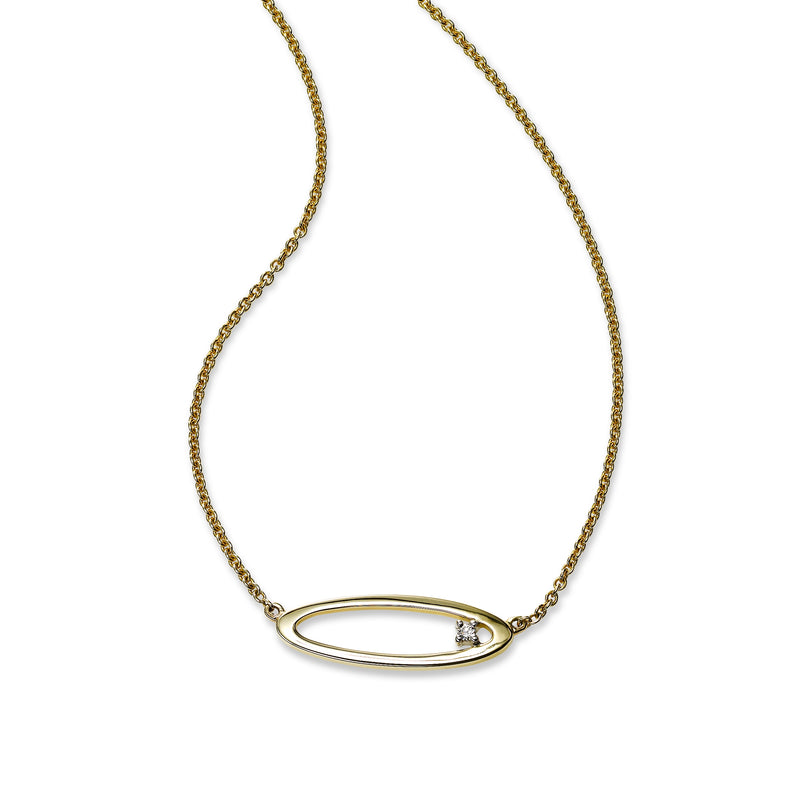 Open Oval Necklace with Diamond Accent, 14K Yellow Gold
