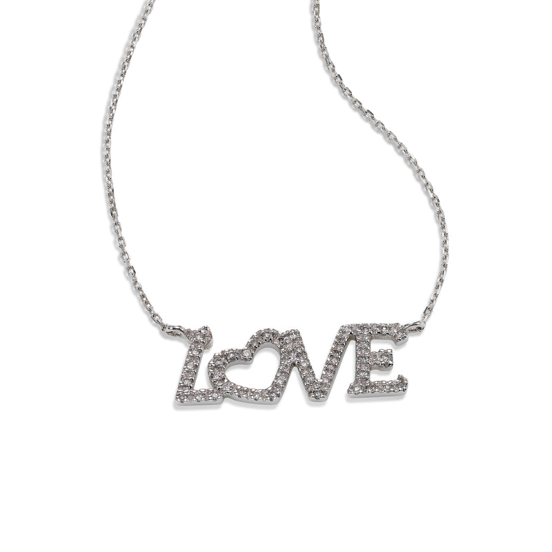 Diamond LOVE Necklace, 14K White Gold