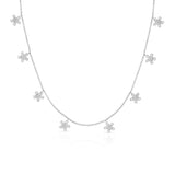 Dangling Diamond Flowers Necklace, 14K White Gold