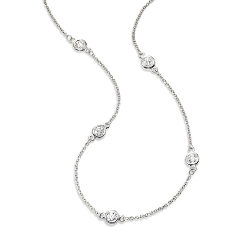 Bezel Set Diamond Station Necklace, 18 Inches, 1 Carat, 14K White Gold