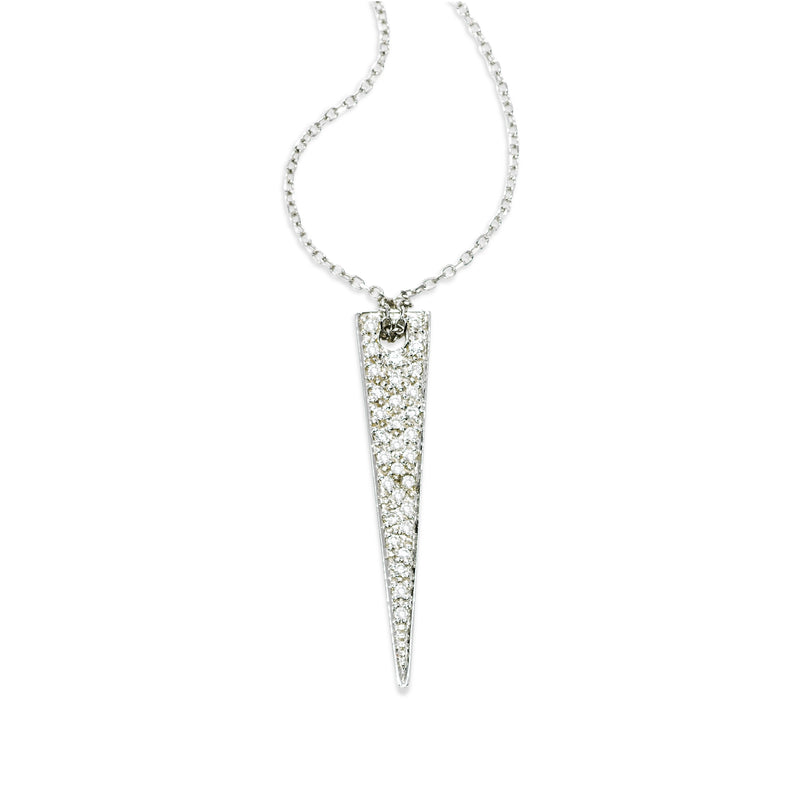 Single Pavé Diamond Triangle Element Necklace, 14K White Gold