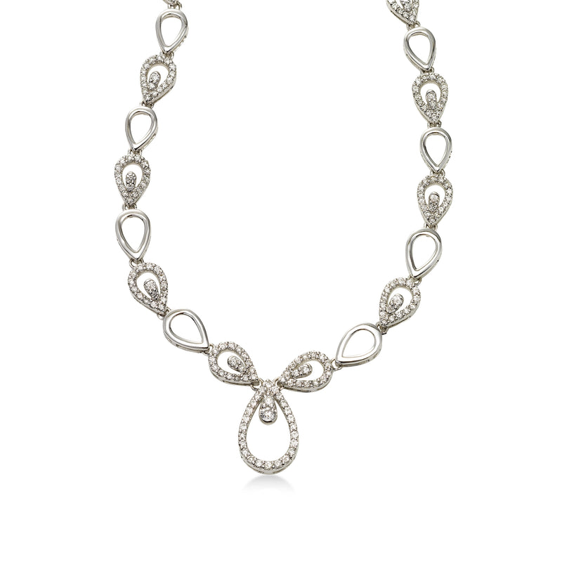 Pear Shape Diamond Link Necklace, 1.50 Carats, 14K White Gold