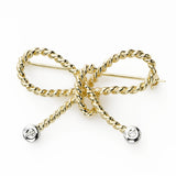 Diamond Bow Pin, 14K Yellow & White Gold