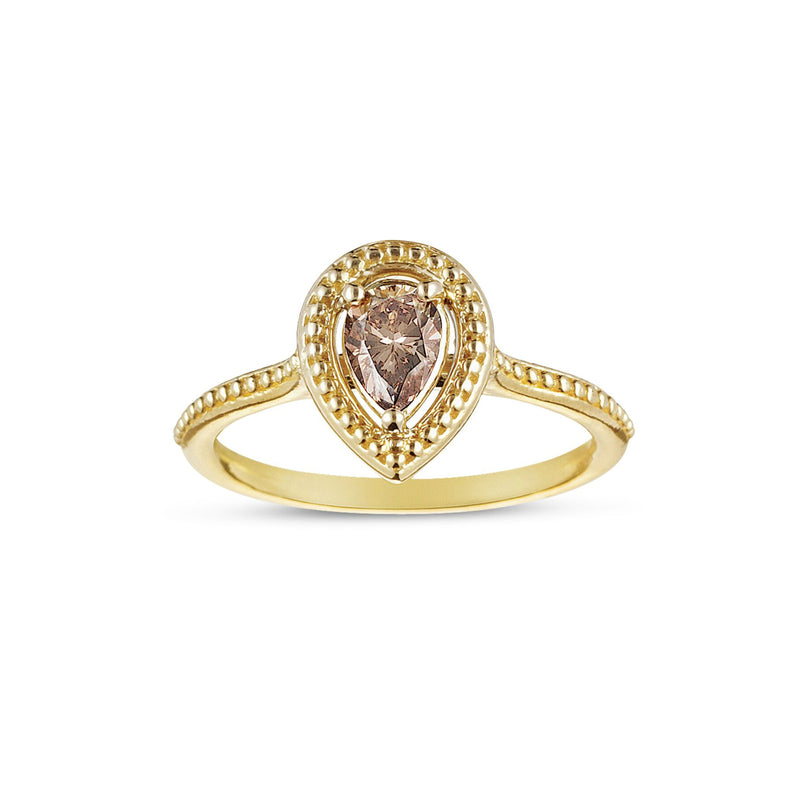 Pear Shape Fancy Brown Diamond Ring, 14K Yellow Gold