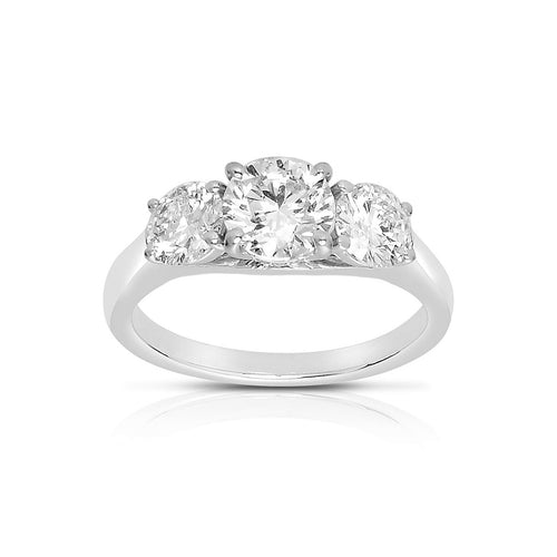 Three Stone Diamond Ring, .90 Carat Center, 14K White Gold