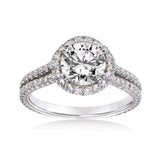Micropavé Diamond Ring with Halo, Platinum
