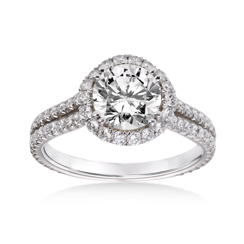 Micropavé Diamond Ring with Halo, Platinum