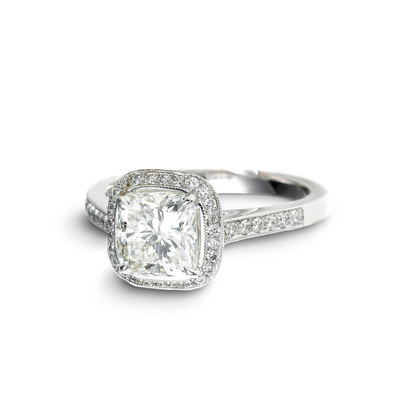 Cushion Cut Diamond Ring, 1.25 Carats, 18K White Gold