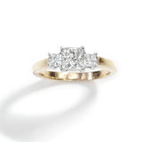 Three Stone Princess Cut Diamond Ring, 14 Karat Gold
