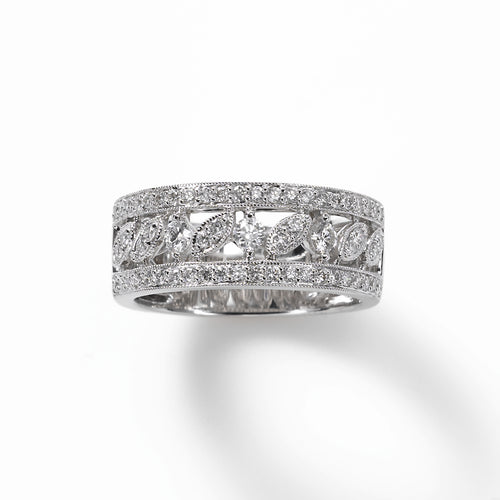 Wide Vintage Design Diamond Band, .65 Carat, 18K White Gold