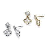 Double Dangle Earrings with Pave Diamonds, 14K White Gold