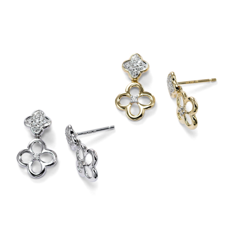 Double Dangle Earrings with Pave Diamonds, 14K White Gold