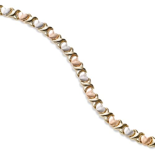 Tricolor Hugs and Kisses Bracelet, 14 Karat Gold