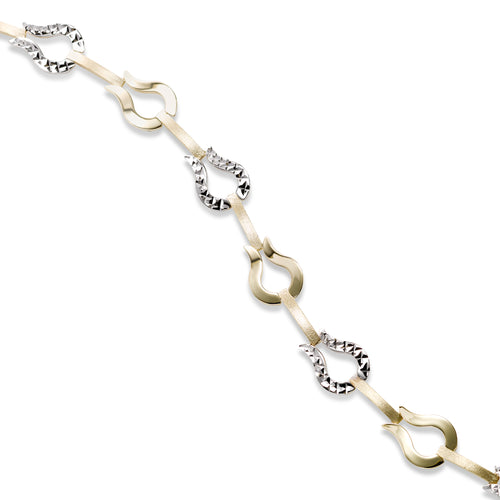 Two Tone Fancy Link Bracelet, 14 Karat Gold