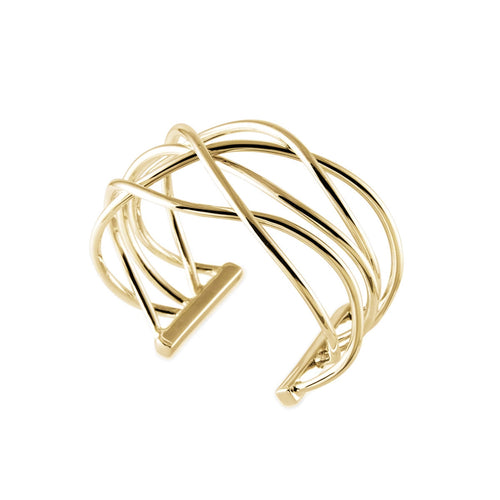 Wavy Crossed Wire Cuff Bracelet, 14K Yellow Gold