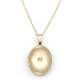 Oval Locket, Diamond Accent, 14 Karat Yellow Gold