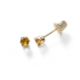 Baby Citrine November Birthstone Stud Earrings,14K Yellow Gold