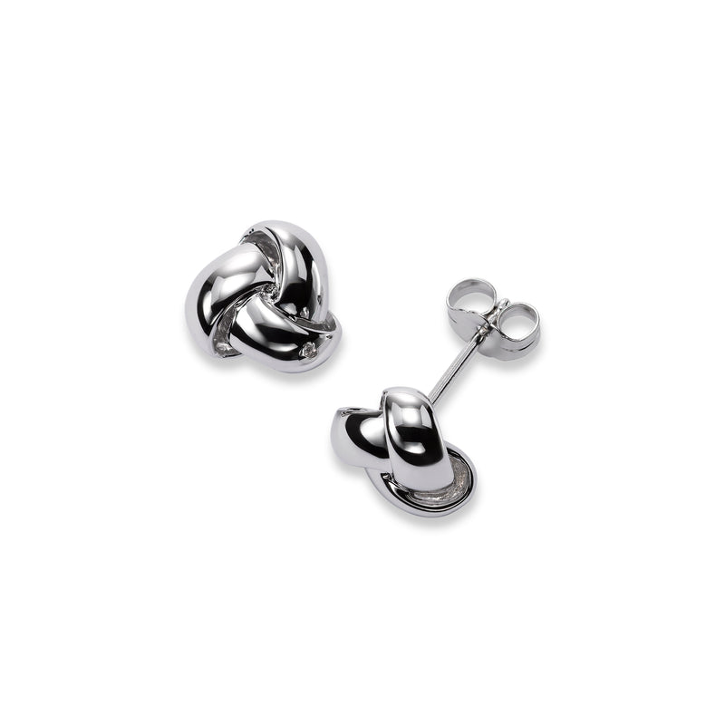 Shiny Knot Stud Earrings, 14K White Gold