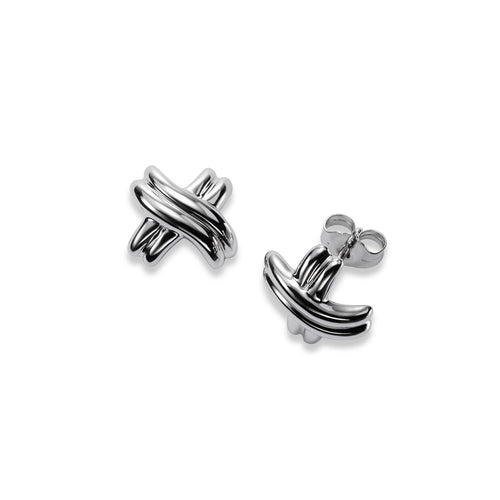 Wavy Criss Cross Earrings, 14K White Gold