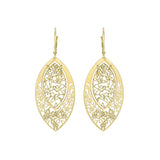 Marquise Shaped Filigree Dangle Earrings, 14K Yellow Gold
