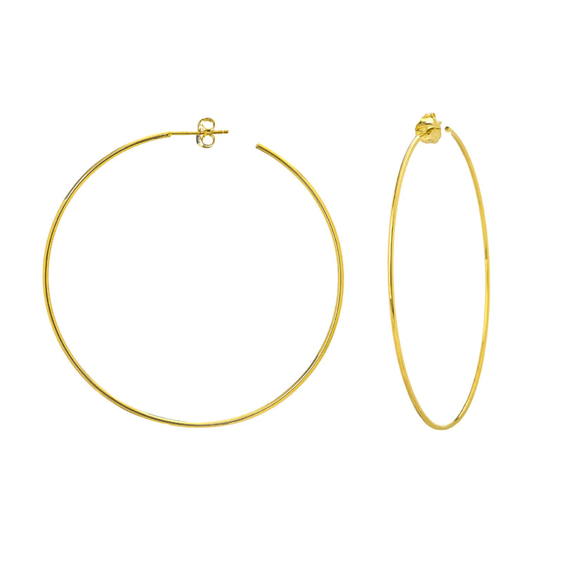 Large Open Hoop Earrings, 2.40 Inches, 14K Yellow Gold
